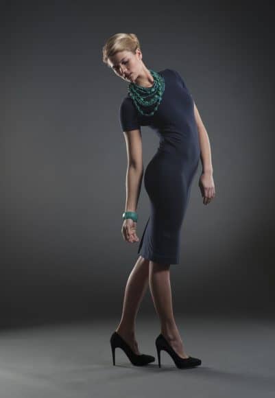 Knit Dress & Turquoise Necklace - Erica Wilson // Bracelet - Zero Main