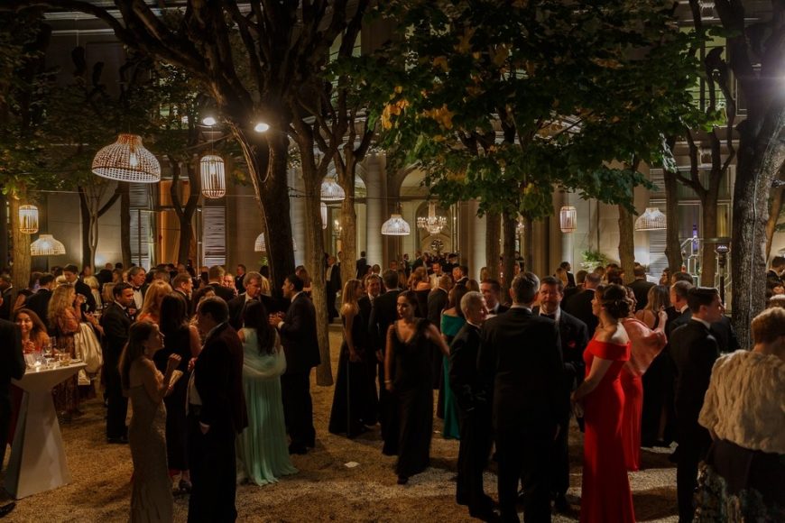 Meridian Ball guests in the Linden Grove of Meridian House